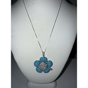 ROSS-SIMONS 925 Simulated Italian Turquoise CZ‎ Flower Pendant Chain Necklace